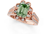 Rose gold Fancy Green Emerald  Halo Diamond Floral Split Shank Engagement Ring 1