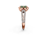 Rose gold Fancy Green Emerald  Halo Diamond Floral Split Shank Engagement Ring 2
