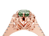 Rose gold Fancy Green Emerald  Halo Diamond Floral Split Shank Engagement Ring 4