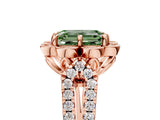 Rose gold Fancy Green Emerald  Halo Diamond Floral Split Shank Engagement Ring 5