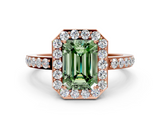 Rose gold Fancy Green Emerald  Halo Diamond Pavé Band Ring with Prong Setting_20