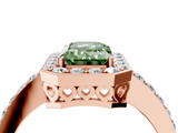 Rose gold Fancy Green Emerald  Halo Diamond Pavé Band Ring with Prong Setting_24