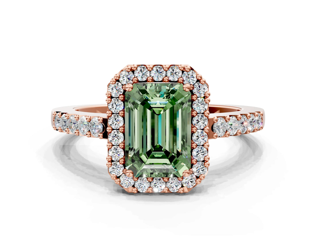 Rose gold Fancy Green Emerald  Halo Diamond Pavé Solitaire Ring_51
