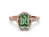 Rose gold Fancy Green Emerald  Halo Diamond Pave Band Ring with Four-Prong Setting_15