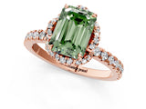 Rose gold Fancy Green Emerald  Halo Diamond Pave Band Ring with Four-Prong Setting_16