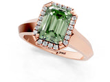 Rose gold Fancy Green Emerald  Halo Diamond Ring with Cathedral Band and Four-Prong Setting_50
