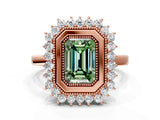 Rose gold Fancy Green Emerald  Halo Diamond Ring with Milgrain Edge and Round Prong Setting_26