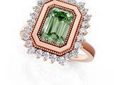 Rose gold Fancy Green Emerald  Halo Diamond Ring with Milgrain Edge and Round Prong Setting_27
