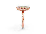 Rose gold Fancy Green Emerald  Halo Diamond Ring with Milgrain Edge and Round Prong Setting_28