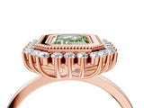 Rose gold Fancy Green Emerald  Halo Diamond Ring with Milgrain Edge and Round Prong Setting_30