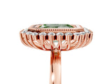 Rose gold Fancy Green Emerald  Halo Diamond Ring with Milgrain Edge and Round Prong Setting_31