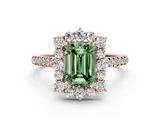 Rose gold Fancy Green Emerald  Halo Diamond Ring with Pavé Band and Prong Setting_20