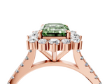 Rose gold Fancy Green Emerald  Halo Diamond Ring with Pavé Band and Prong Setting_24