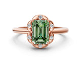 Rose gold Fancy Green Emerald  Halo Diamond Ring with Round Cluster Setting, Solitaire Band, and Four-Prong Setting_73