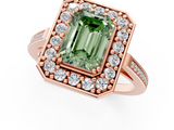 Rose gold Fancy Green Emerald  Halo Diamond Ring with Split Shank and Four-Prong Setting_47