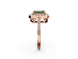 Rose gold Fancy Green Emerald  Halo Diamond Ring with Split Shank and Four-Prong Setting_48