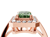 Rose gold Fancy Green Emerald  Halo Diamond Ring with Split Shank and Four-Prong Setting_50