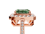 Rose gold Fancy Green Emerald  Halo Diamond Ring with Split Shank and Four-Prong Setting_51