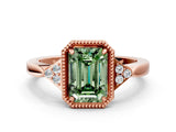 Rose gold Fancy Green Emerald  Halo Diamond Ring with Tapered Band and Four-Prong Setting_3