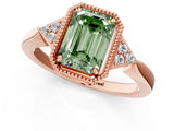 Rose gold Fancy Green Emerald  Halo Diamond Ring with Tapered Band and Four-Prong Setting_4