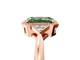 Rose gold Fancy Green Emerald  Halo Diamond Ring with Tapered Band and Four-Prong Setting_8