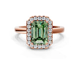 Rose gold Fancy Green Emerald  Halo Diamond Solitaire with Pavé Band and Four-Prong Setting_91