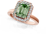 Rose gold Fancy Green Emerald  Halo Diamond Solitaire with Pavé Band and Four-Prong Setting_92