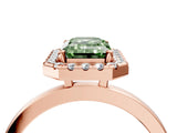 Rose gold Fancy Green Emerald  Halo Diamond Solitaire with Pavé Band and Four-Prong Setting_95