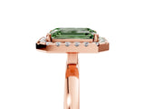 Rose gold Fancy Green Emerald  Halo Diamond Solitaire with Pavé Band and Four-Prong Setting_96