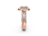 Rose gold Fancy Green Emerald  Halo Diamond Split Shank Engagement Ring with Prong Setting_65