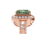 Rose gold Fancy Green Emerald  Halo Diamond Split Shank Ring with Milgrain Detail_54