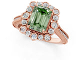 Rose gold Fancy Green Emerald  Halo Milgrain Pave Diamond Ring with Four-Prong Setting 2