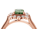 Rose gold Fancy Green Emerald  Halo Milgrain Pave Diamond Ring with Four-Prong Setting 5