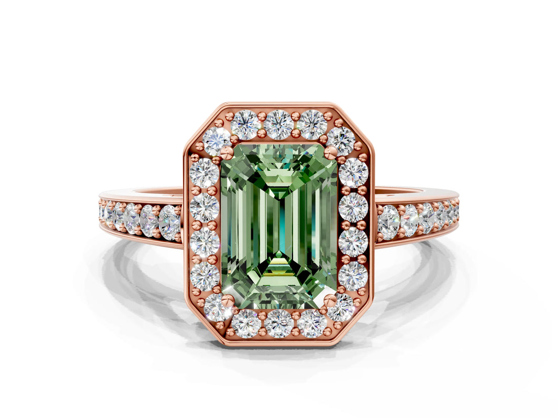 Rose gold Fancy Green Emerald  Halo Pavé Diamond Engagement Ring with Bezel Setting_37