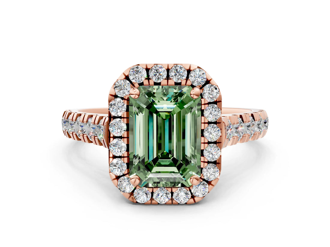 Rose gold Fancy Green Emerald  Halo Pavé Diamond Engagement Ring with Four-Prong Setting_26