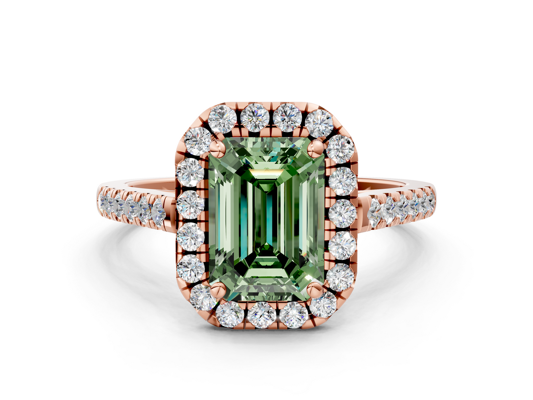 Rose gold Fancy Green Emerald  Halo Pavé Diamond Engagement Ring with Four-Prong Setting_3
