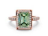 Rose gold Fancy Green Emerald  Halo Pave Band Solitaire Ring with Prong Setting_66