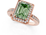 Rose gold Fancy Green Emerald  Halo Pave Band Solitaire Ring with Prong Setting_67