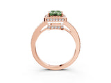 Rose gold Fancy Green Emerald  Halo Pave Band Solitaire Ring with Prong Setting_69