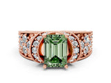 Rose gold Fancy Green Emerald  Halo Pave Diamond Engagement Ring with Milgrain Detailing_48