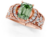 Rose gold Fancy Green Emerald  Halo Pave Diamond Engagement Ring with Milgrain Detailing_49