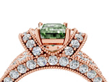Rose gold Fancy Green Emerald  Halo Pave Diamond Engagement Ring with Milgrain Detailing_52