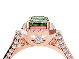 Rose gold Fancy Green Emerald  Halo Pave Split Shank Prong Setting Ring_73