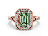 Rose gold Fancy Green Emerald  Halo Round Diamond Milgrain Pave Engagement Ring_3