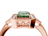 Rose gold Fancy Green Emerald  Halo Round Diamond Milgrain Pave Engagement Ring_7