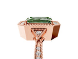 Rose gold Fancy Green Emerald  Halo Round Diamond Milgrain Pave Engagement Ring_8