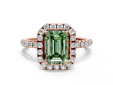 Rose gold Fancy Green Emerald  Halo Round Diamond Pavé Band Four-Prong Ring_3
