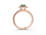 Rose gold Fancy Green Emerald  Halo Round Diamond Pavé Band Four-Prong Ring_6