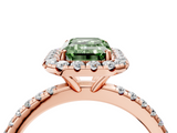 Rose gold Fancy Green Emerald  Halo Round Diamond Pavé Band Four-Prong Ring_7