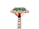 Rose gold Fancy Green Emerald  Halo Round Diamond Pavé Band Four-Prong Ring_8